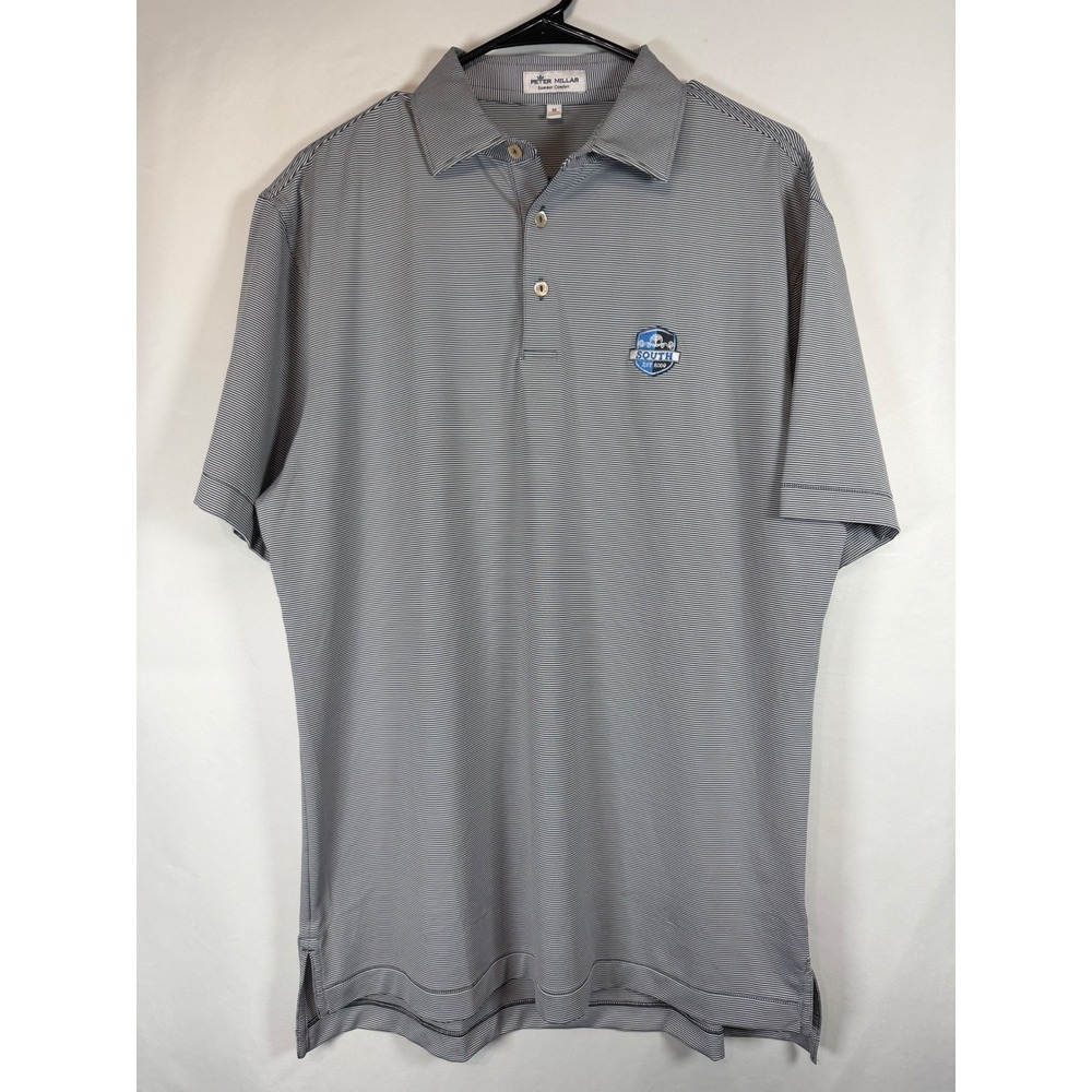 Peter Millar Summer Comfort Mens Medium Gray Striped South Golf Polo Shirt